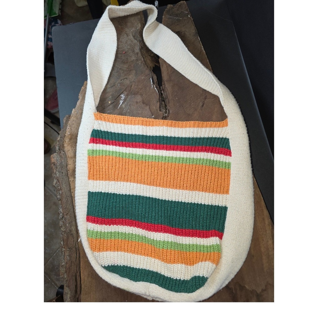 Unbranded Knit Striped Hobo Bag Womens Large Multi-Color Boho Slouchy Tote